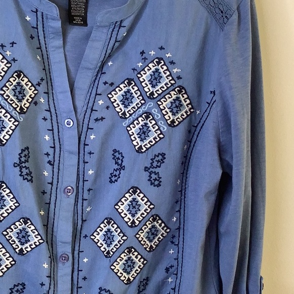 STYLE & CO Embroidered Top L Coastal Granny - Picture 4 of 10